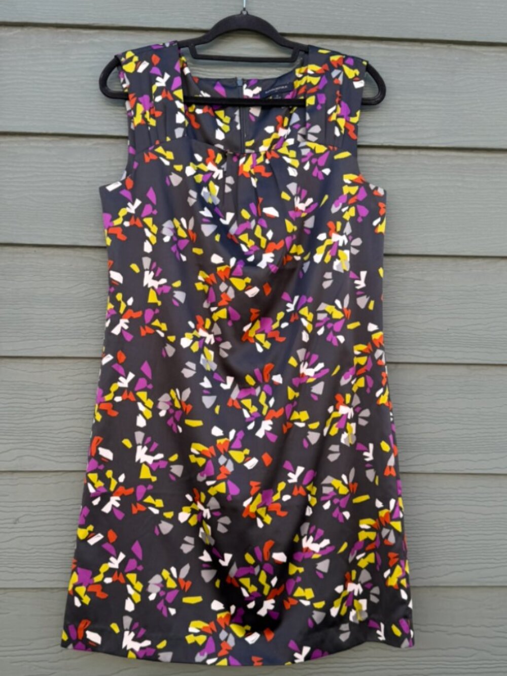 BANANA REPUBLIC Sleeveless Grey Multicolor Printed Silky Dress (10)